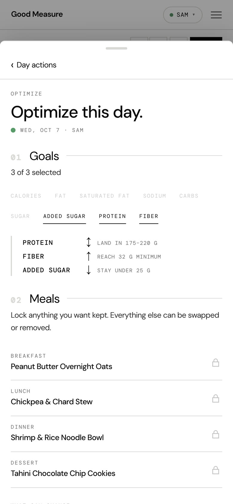 Choosing up to three targets for the optimizer